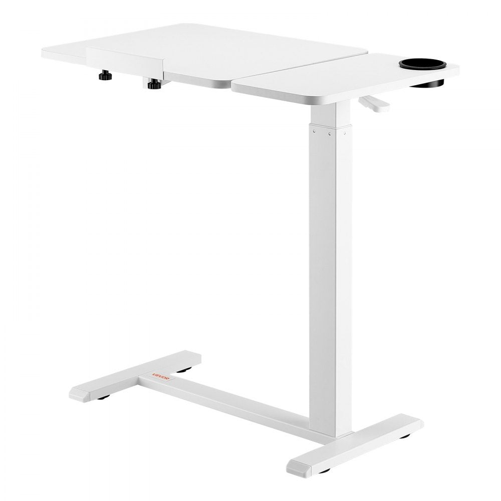 VEVOR Overbed Table, Mobile Bed Side Table with Flip Desktop and 4 Hidden Wheels, Height & Angle Adjustable Rolling Laptop Desk with Cup Holder, Portable Over Bed Desk for Home, Office, Study, White