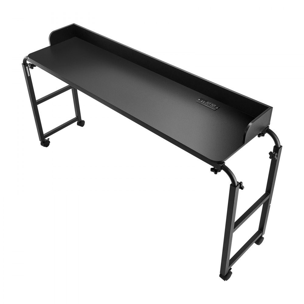 VEVOR Overbed Table, Mobile Bed Side Table with 4 Wheels (2 with Brakes) and Power Socket, Height Adjustable Rolling Laptop Desk, Portable Particleboard Over Bed Desk for Home, Office, Study, Black