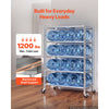 VEVOR Stainless Steel Shelving 5-Tier 47.2 x 17.7 x 73.7 in Storage Rack, for Kitchen Pantry Garage, 1200 lb Total Capacity Heavy-Duty Freestanding Organizer with Wheels, 3-Level Adjustable Shelves