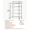 VEVOR Stainless Steel Shelving 5-Tier 47.2 x 17.7 x 73.7 in Storage Rack, for Kitchen Pantry Garage, 1200 lb Total Capacity Heavy-Duty Freestanding Organizer with Wheels, 3-Level Adjustable Shelves