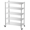 VEVOR Stainless Steel Shelving 5-Tier 47.2 x 17.7 x 73.7 in Storage Rack, for Kitchen Pantry Garage, 1200 lb Total Capacity Heavy-Duty Freestanding Organizer with Wheels, 3-Level Adjustable Shelves