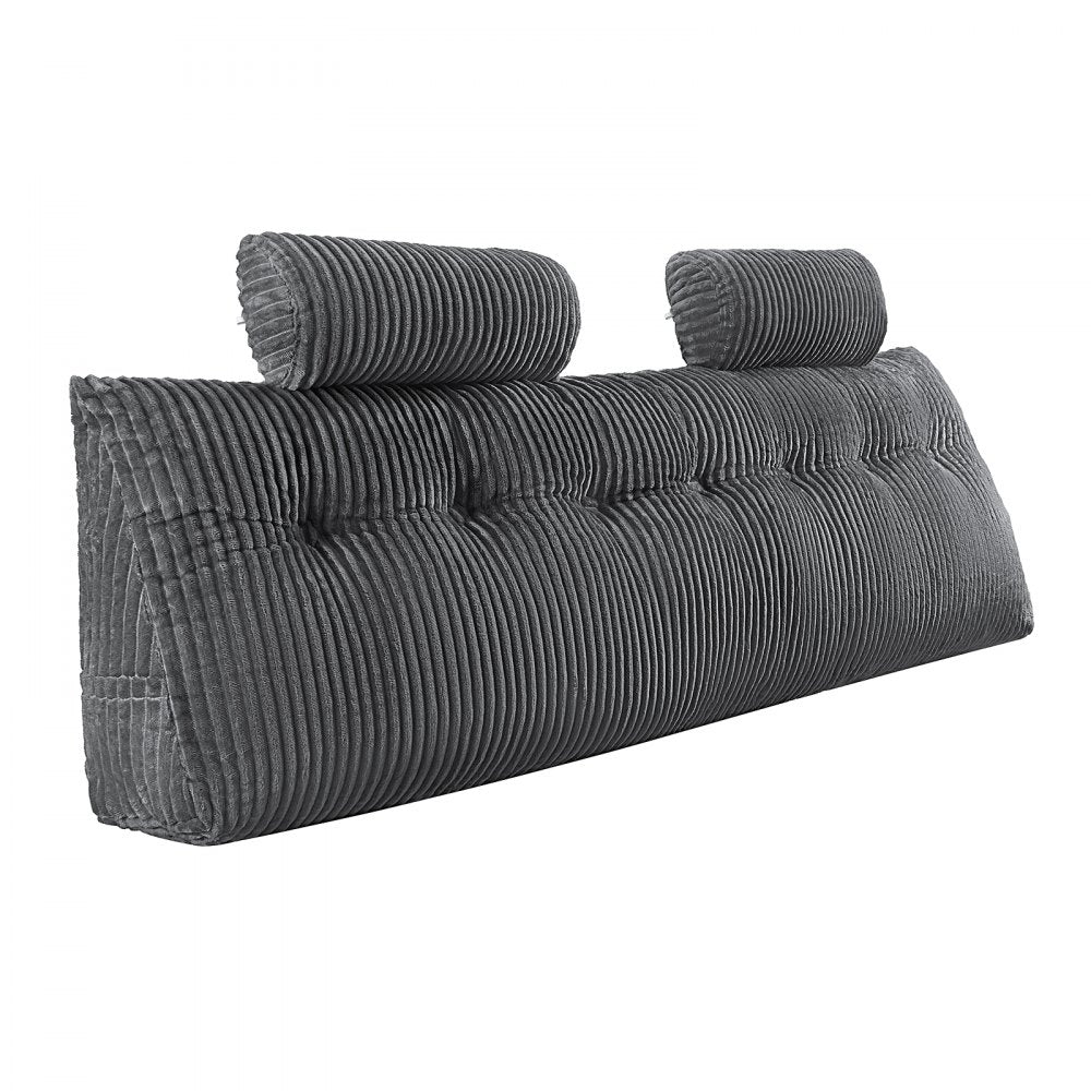 VEVOR Headboard Pillow, King Size Wedge Headboard Pillow with 2 Side Pockets and 2 Headrests, Bed Wedge Pillow with Washable Flannel Cloth, for Reading, Gaming, Resting, Working in Bed, Grey