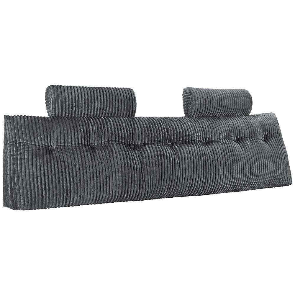 VEVOR Headboard Pillow, King Size Wedge Headboard Pillow with 2 Side Pockets and 2 Headrests, Bed Wedge Pillow with Washable Flannel Cloth, for Reading, Gaming, Resting, Working in Bed, Grey
