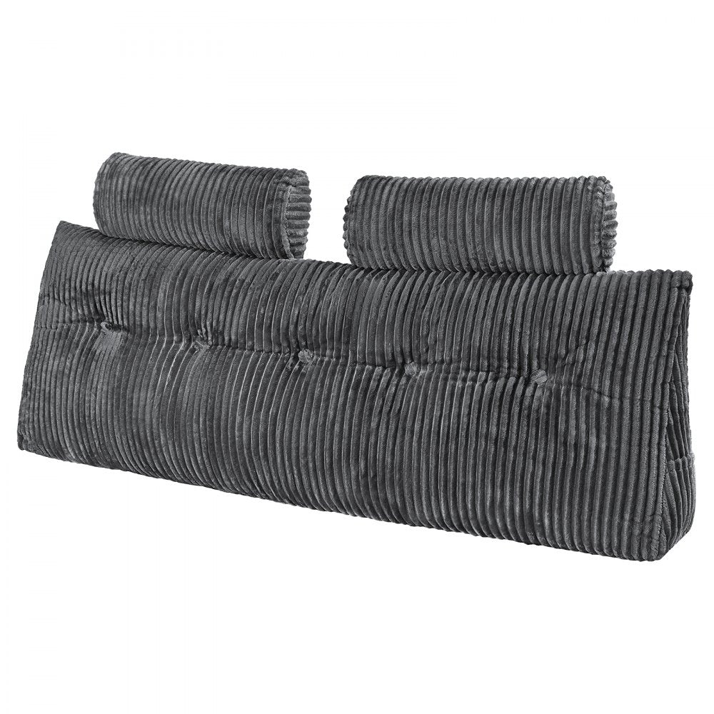 VEVOR Headboard Pillow, Queen Size Wedge Headboard Pillow with 2 Side Pockets and 2 Headrests, Bed Wedge Pillow with Washable Flannel Cloth, for Reading, Gaming, Resting, Working in Bed, Grey