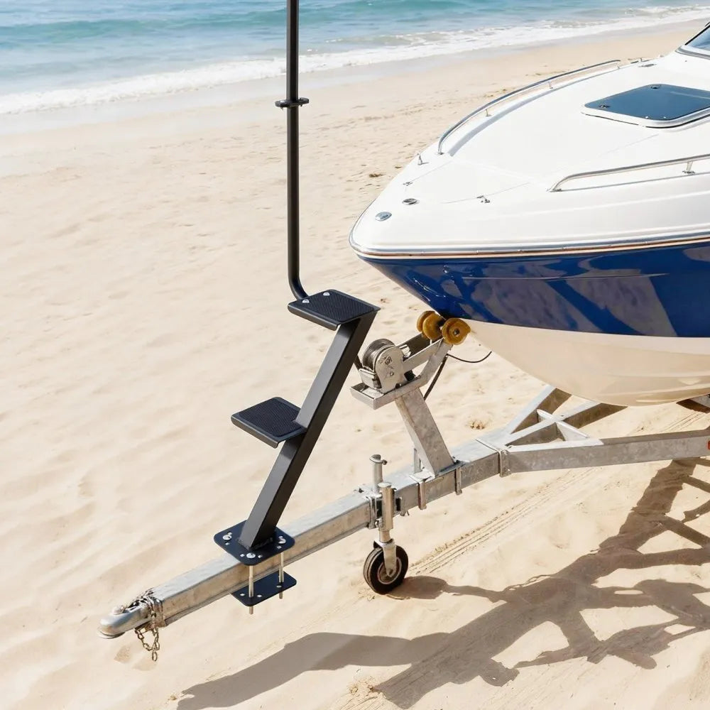 VEVOR Boat Trailer Steps, 2-Step, Heavy-Duty Boat Trailer Steps with Handle, Non-Slip Surface, 3 Mounting Angle Options, Carbon Steel Ladder Suitable for 3" x 3"/3" x 5"/4" x 4" Frame, Bottom Mounting