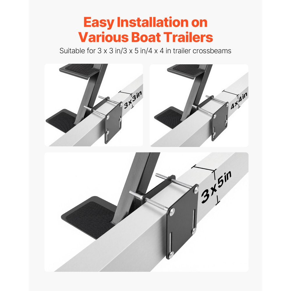 VEVOR Boat Trailer Steps, 3-Step, Heavy-Duty Boat Trailer Steps with Handle, Non-Slip Surface, 3 Mounting Angle Options, Carbon Steel Ladder Suitable for 3" x 3"/3" x 5"/4" x 4" Frame, Side Mounting