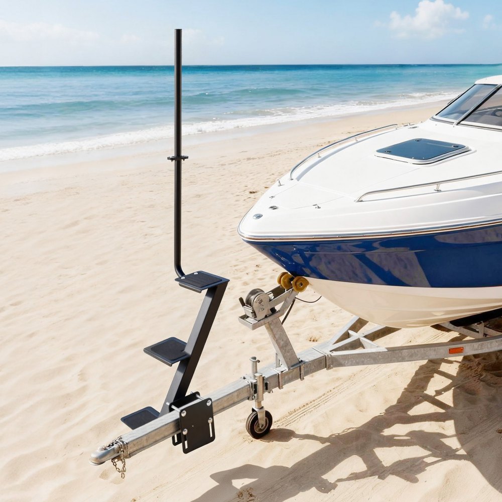 VEVOR Boat Trailer Steps, 3-Step, Heavy-Duty Boat Trailer Steps with Handle, Non-Slip Surface, 3 Mounting Angle Options, Carbon Steel Ladder Suitable for 3" x 3"/3" x 5"/4" x 4" Frame, Side Mounting