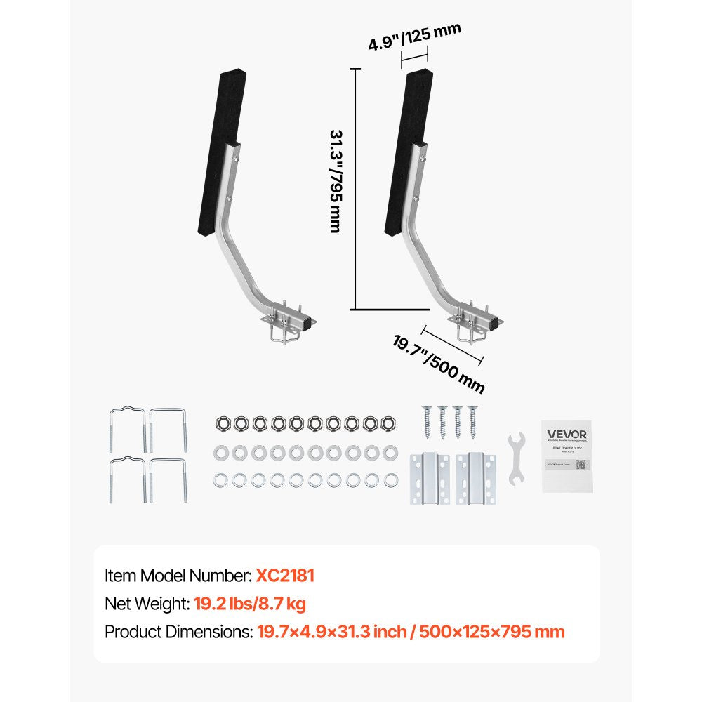 VEVOR Boat Trailer Guides, 1.2 in Adjustable Width Trailers Guide, 2PCS High-Hardness Steel Trailer Guide-Ons with Thick Support Pads, Fits L-Beam, Box or C-Channel Bunk-Style Pontoon Trailers