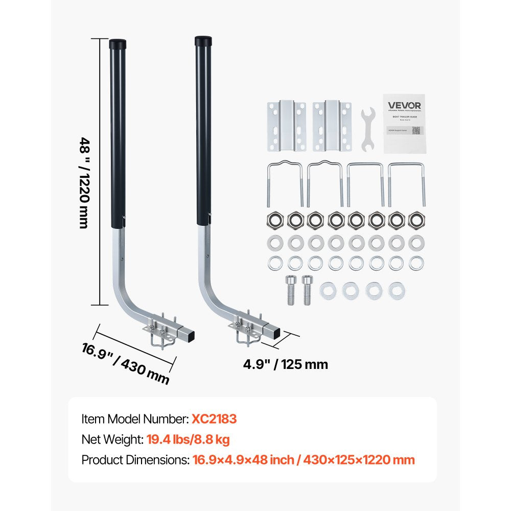 VEVOR Boat Trailer Guides, 40 in/48 in Height Guide Poles, 2PCS High-Hardness Steel Trailer Guide-Ons, Adjustable Guide Poles with PVC Pipes, for Ski Boats, Compact Fishing Boats, Small Sailboat