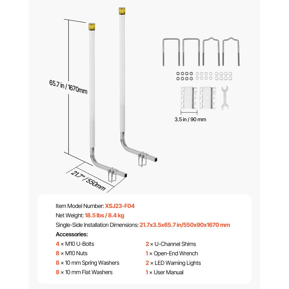 VEVOR Boat Trailer Guide, 65.7 in with LED Light Trailer Guide Poles, 2PCS High-Hardness Steel Guide-Ons, Wide Adjustable Trailers Guides with PVC Pipes, for Ski Boat, Fishing Boat, Sailboat Trailers