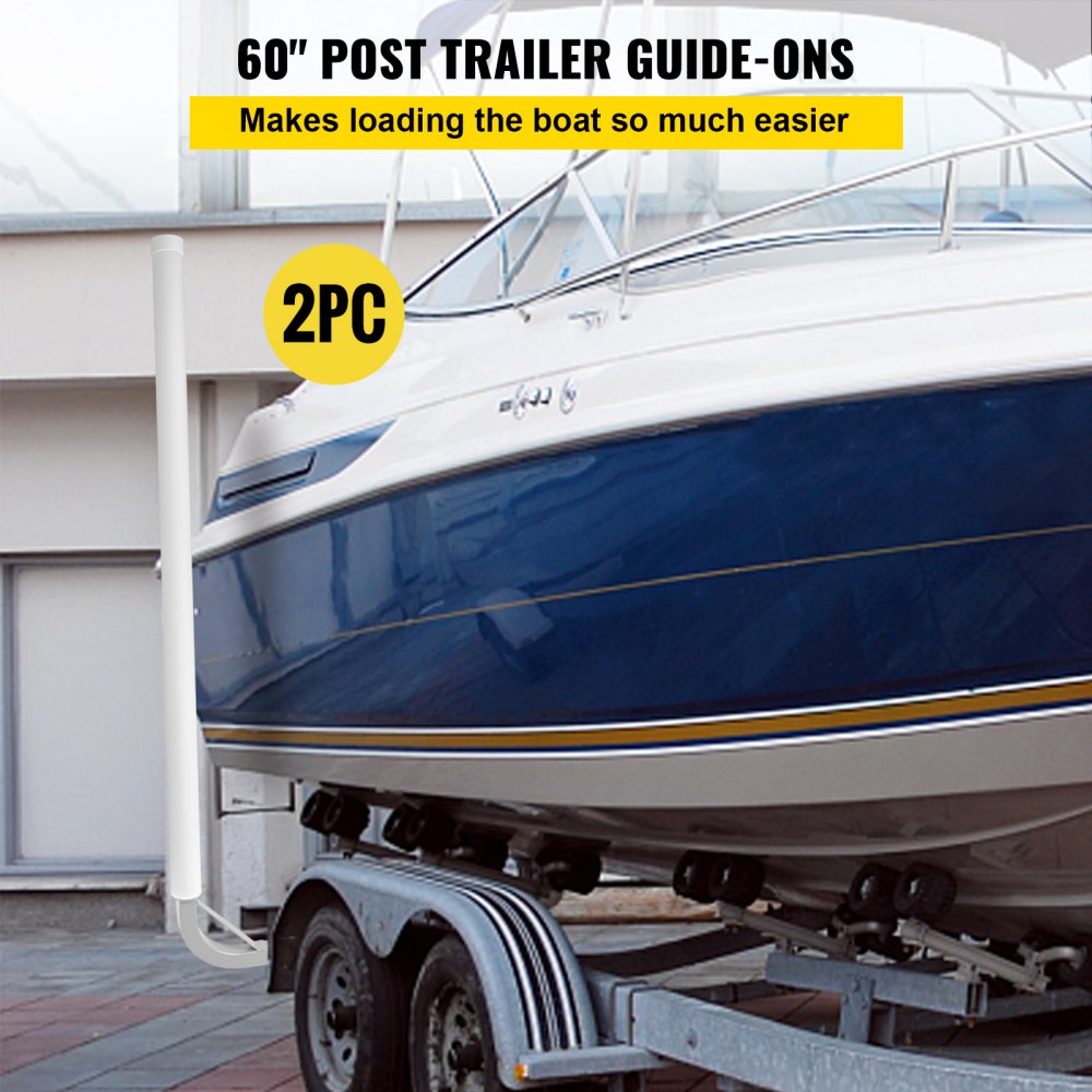 VEVOR Boat Trailer Guide-on, 60\", 2PCS Steel Trailer Post Guide ons, with White PVC Tube Covers, Complete Mounting Accessories Included, for Ski Boat, Fishing Boat or Sailboat Trailer