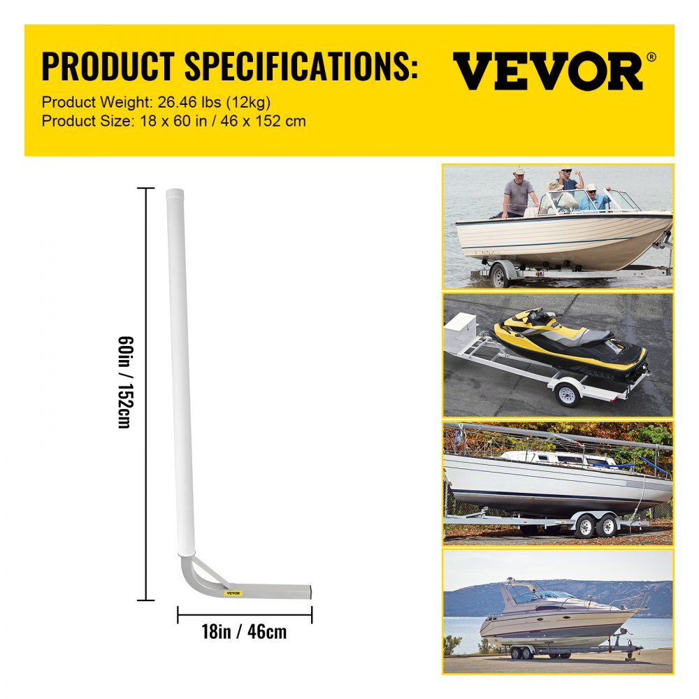VEVOR Boat Trailer Guide-on, 60\", 2PCS Steel Trailer Post Guide ons, with White PVC Tube Covers, Complete Mounting Accessories Included, for Ski Boat, Fishing Boat or Sailboat Trailer