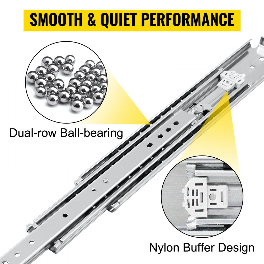VEVOR Heavy Duty Drawer Slides 40\" Length, Locking Drawer Slides 500lbs Load Capacity Long Full Extension Drawer Slide 1 Pair Side Mount Ball Bearing Drawer Glides Push to Open Drawer Runners Rail