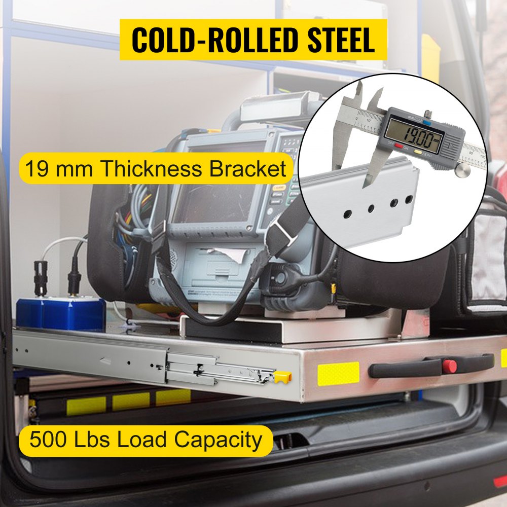VEVOR Heavy Duty Drawer Slides 40\" Length, Locking Drawer Slides 500lbs Load Capacity Long Full Extension Drawer Slide 1 Pair Side Mount Ball Bearing Drawer Glides Push to Open Drawer Runners Rail