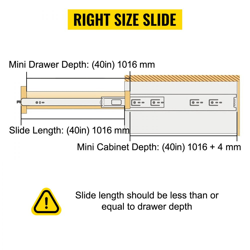 VEVOR Heavy Duty Drawer Slides 40\" Length, Locking Drawer Slides 500lbs Load Capacity Long Full Extension Drawer Slide 1 Pair Side Mount Ball Bearing Drawer Glides Push to Open Drawer Runners Rail