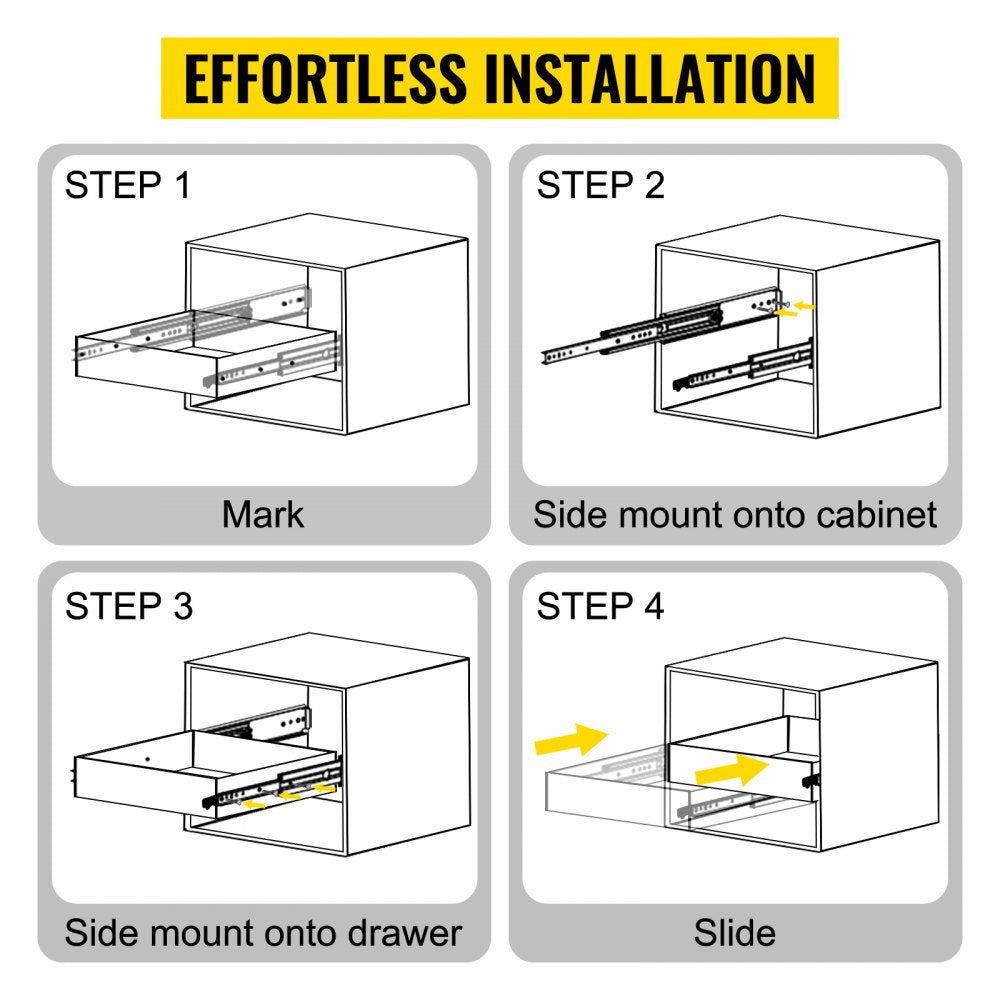 VEVOR Heavy Duty Drawer Slides 40\" Length, Locking Drawer Slides 500lbs Load Capacity Long Full Extension Drawer Slide 1 Pair Side Mount Ball Bearing Drawer Glides Push to Open Drawer Runners Rail