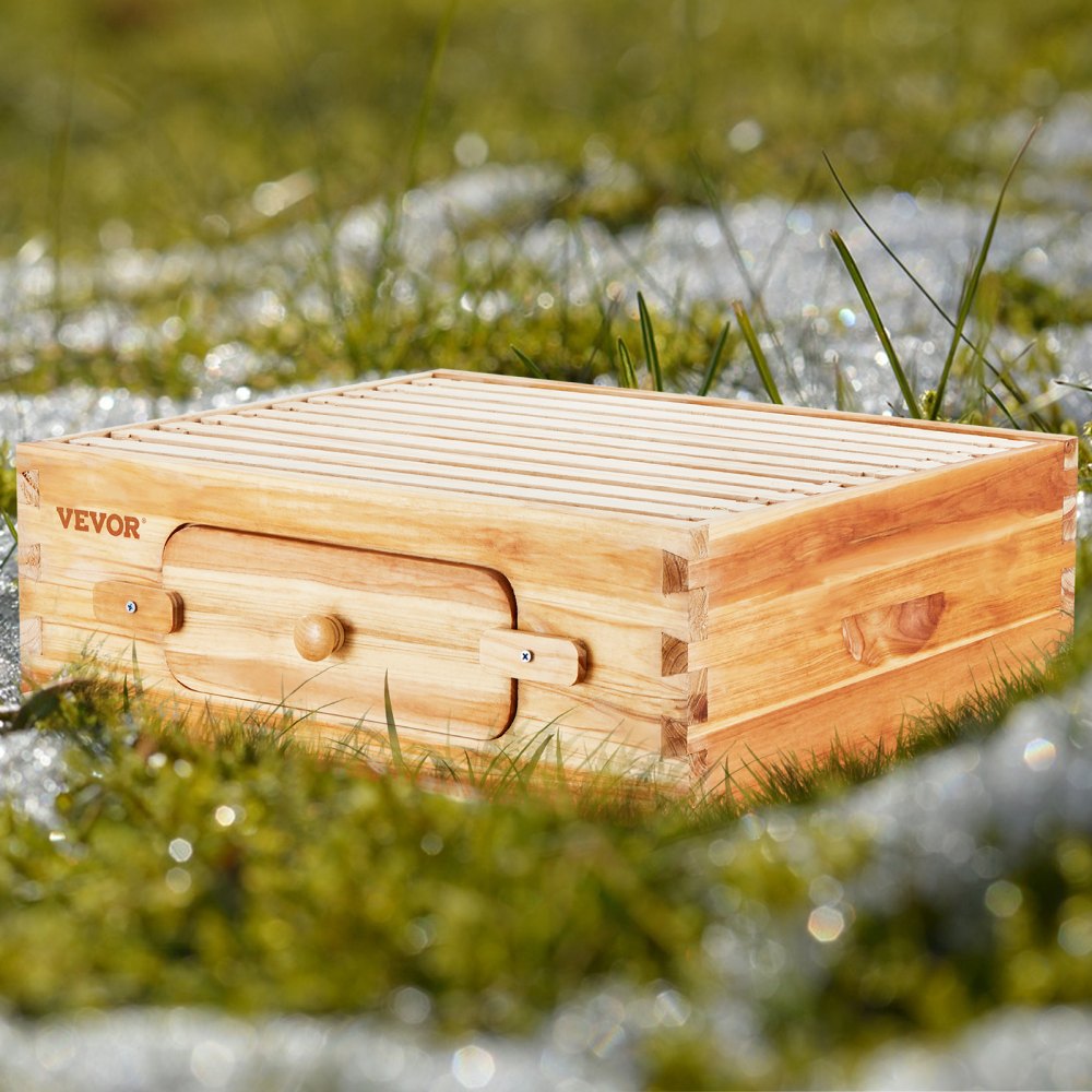 VEVOR Bee Hive Medium Box Starter Kit, 100% Beeswax Coated Natural Fir Wood, Langstroth Beehive Kit with 10 Frames and Foundations, Transparent Acrylic Bee Windows for Beginners and Pro Beekeepers