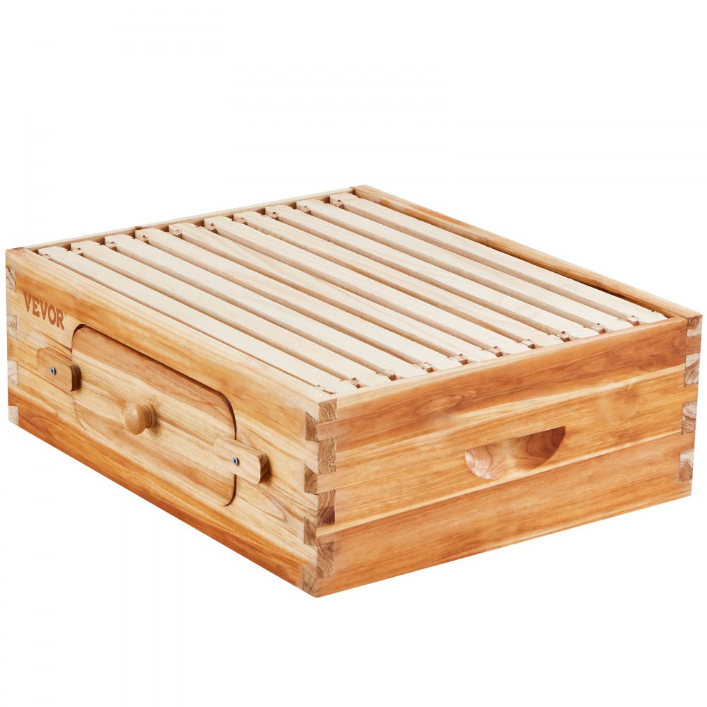 VEVOR Bee Hive Medium Box Starter Kit, 100% Beeswax Coated Natural Fir Wood, Langstroth Beehive Kit with 10 Frames and Foundations, Transparent Acrylic Bee Windows for Beginners and Pro Beekeepers