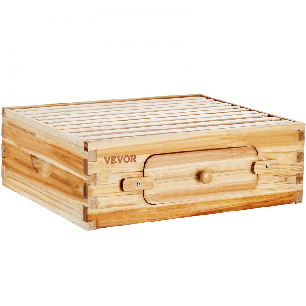 VEVOR Bee Hive Medium Box Starter Kit, 100% Beeswax Coated Natural Fir Wood, Langstroth Beehive Kit with 10 Frames and Foundations, Transparent Acrylic Bee Windows for Beginners and Pro Beekeepers