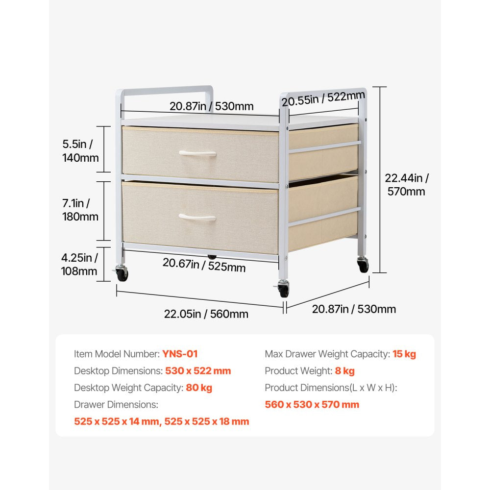 VEVOR Mini Fridge Stand with Storage, 176 lb-Capacity Mini Fridge Table with 2 Drawers & 4 Swivel Wheels, Mobile Mini Fridge Shelf, White Mini Fridge Organizer for Dorm, Apartment, Office, Bedroom