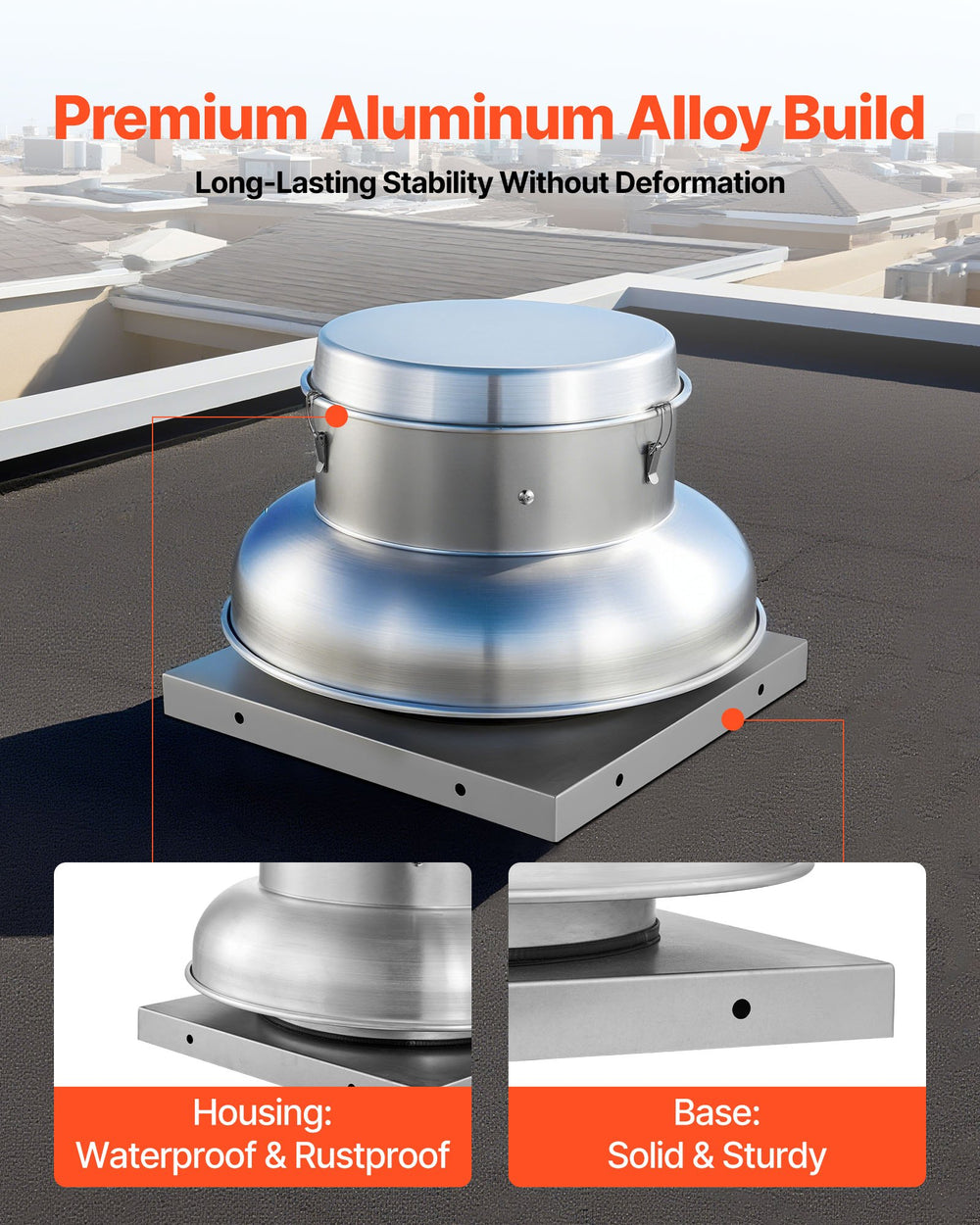 VEVOR Roof Exhaust Fan - premium aluminum alloy build, waterproof & rustproof housing