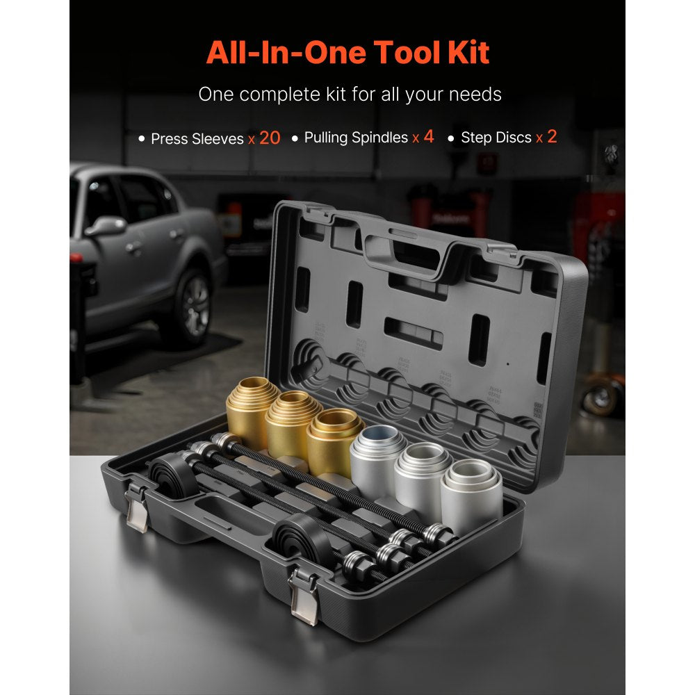 VEVOR Pull and Press Sleeve Kit, 26 PCS, Steel Bush Removal Insertion Sleeve Tools with Carrying Case, Compatible with LCV and HGV Engines, for Removing and Installing Bushings, Bearings, and Seals