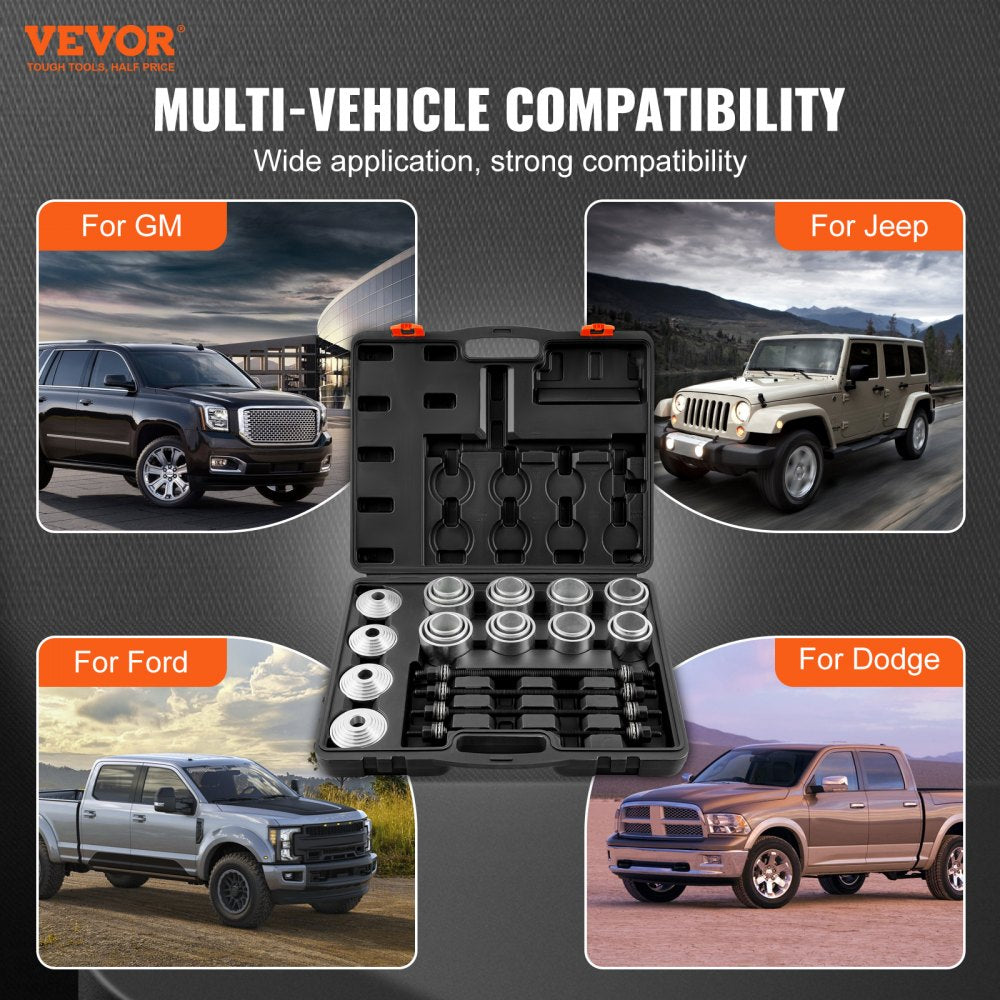 VEVOR 36 PCS Pull and Press Sleeve Kit, Steel Bush Bearing Removal and Installation Set, Bush Removal Insertion Sleeve Tools with Carrying Case, Multi-Vehicle Compatibility for LCV and HGV Engines