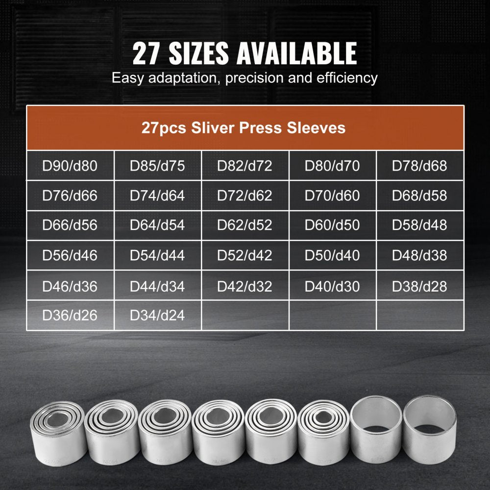 VEVOR 36 PCS Pull and Press Sleeve Kit, Steel Bush Bearing Removal and Installation Set, Bush Removal Insertion Sleeve Tools with Carrying Case, Multi-Vehicle Compatibility for LCV and HGV Engines