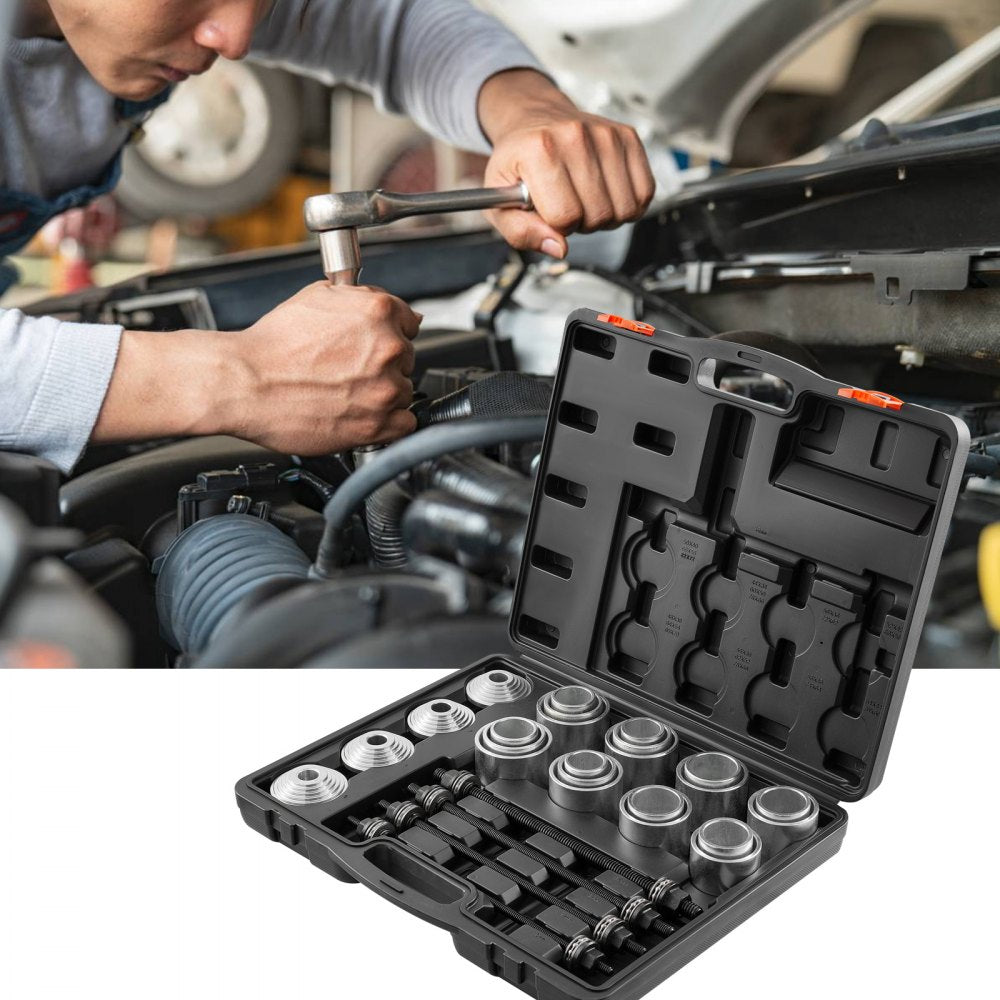 VEVOR 36 PCS Pull and Press Sleeve Kit, Steel Bush Bearing Removal and Installation Set, Bush Removal Insertion Sleeve Tools with Carrying Case, Multi-Vehicle Compatibility for LCV and HGV Engines