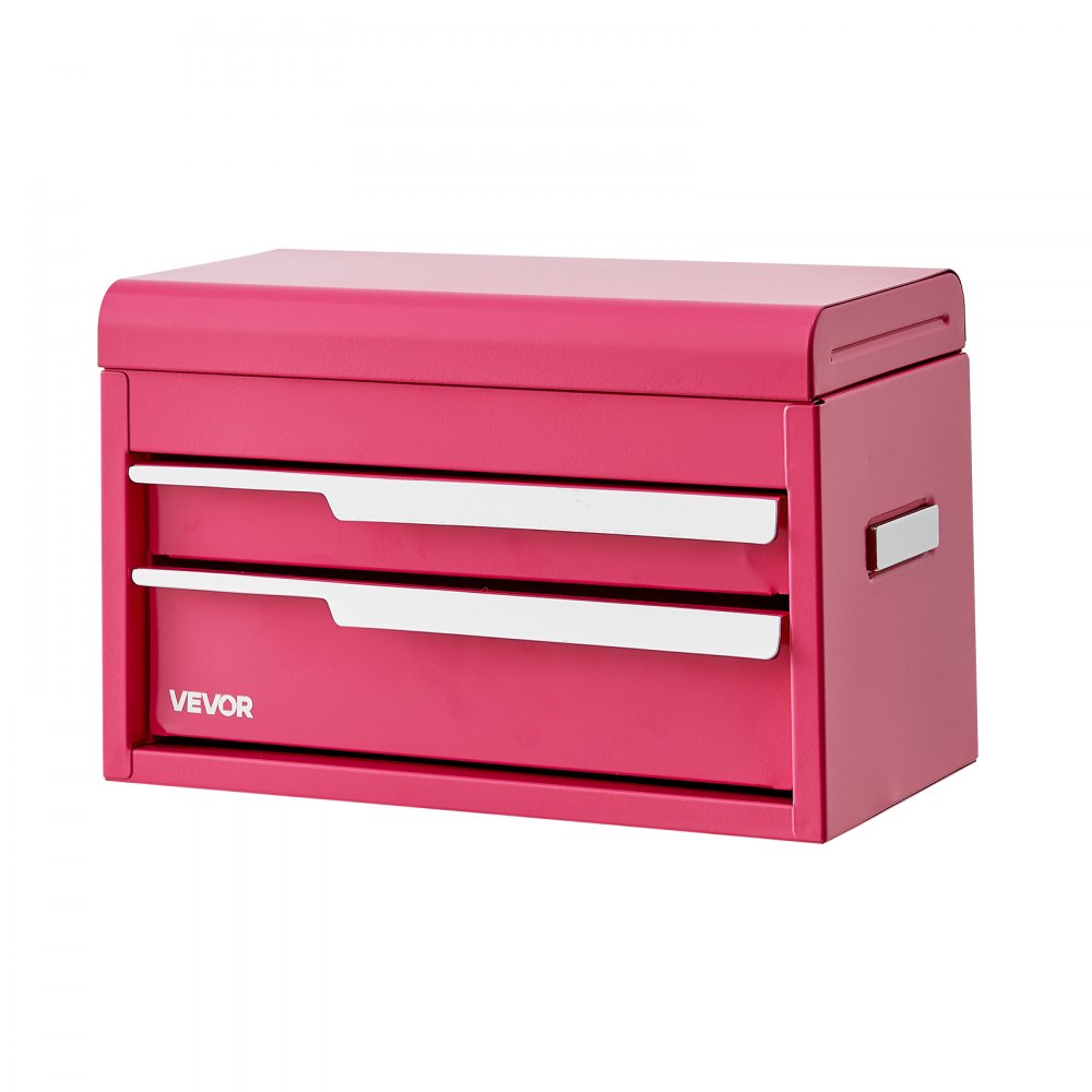 VEVOR Steel Tool Box with 2 Drawers and Top Storage Portable Metal Toolbox, for Garage Workshop Repair Shop Workbench, Magnetic Design, Heavy Duty Tool Storage Cabinet Organizer, with Liners, Pink