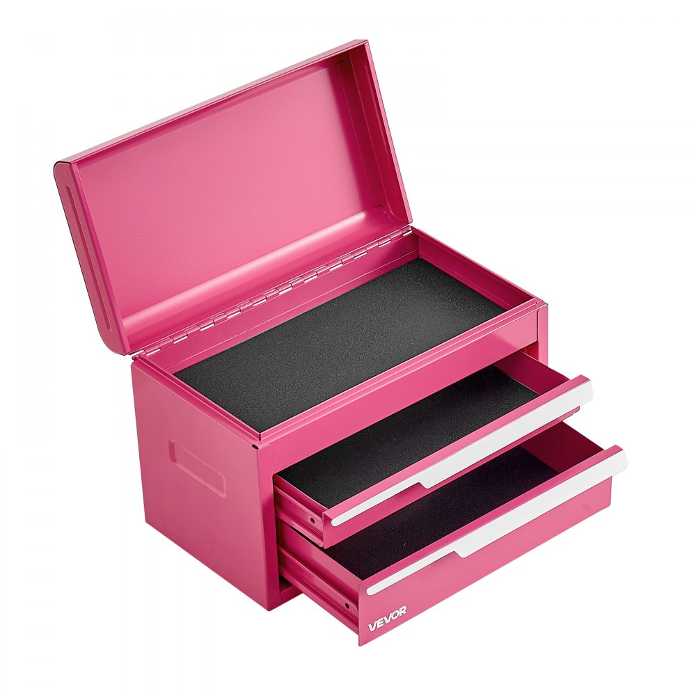 VEVOR Steel Tool Box with 2 Drawers and Top Storage Portable Metal Toolbox, for Garage Workshop Repair Shop Workbench, Magnetic Design, Heavy Duty Tool Storage Cabinet Organizer, with Liners, Pink