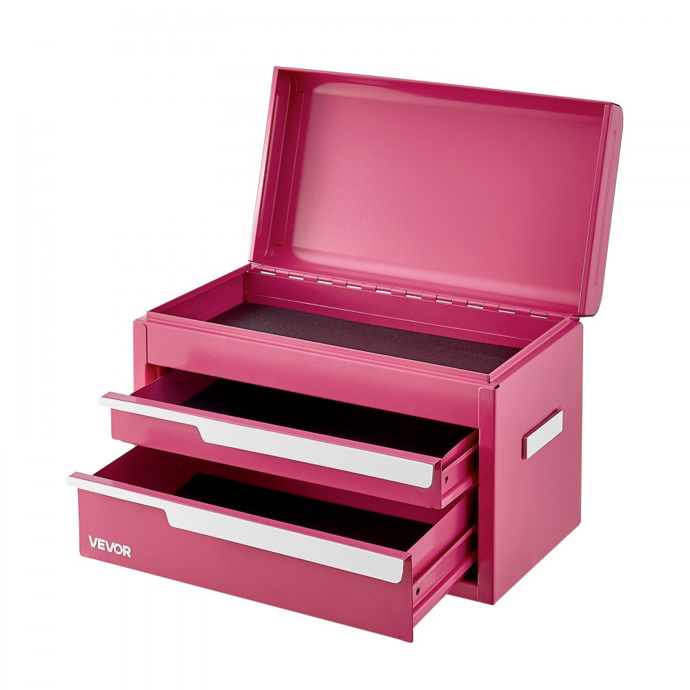 VEVOR Steel Tool Box with 2 Drawers and Top Storage Portable Metal Toolbox, for Garage Workshop Repair Shop Workbench, Magnetic Design, Heavy Duty Tool Storage Cabinet Organizer, with Liners, Pink