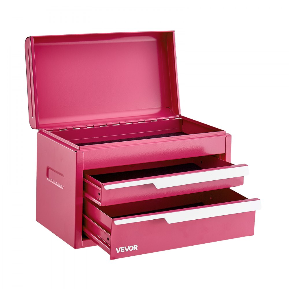 VEVOR Steel Tool Box with 2 Drawers and Top Storage Portable Metal Toolbox, for Garage Workshop Repair Shop Workbench, Magnetic Design, Heavy Duty Tool Storage Cabinet Organizer, with Liners, Pink
