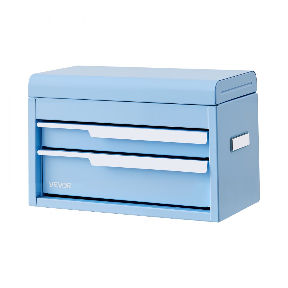 VEVOR Steel Tool Box with 2 Drawers and Top Storage Portable Metal Toolbox, for Garage Workshop Repair Shop Workbench, Magnetic Design, Heavy Duty Tool Storage Cabinet Organizer, with Liners, Blue