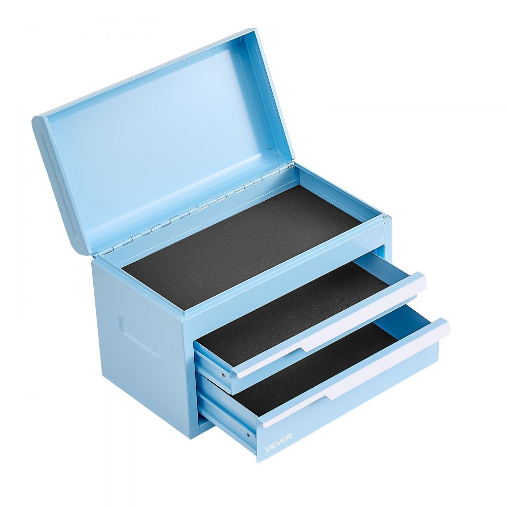 VEVOR Steel Tool Box with 2 Drawers and Top Storage Portable Metal Toolbox, for Garage Workshop Repair Shop Workbench, Magnetic Design, Heavy Duty Tool Storage Cabinet Organizer, with Liners, Blue