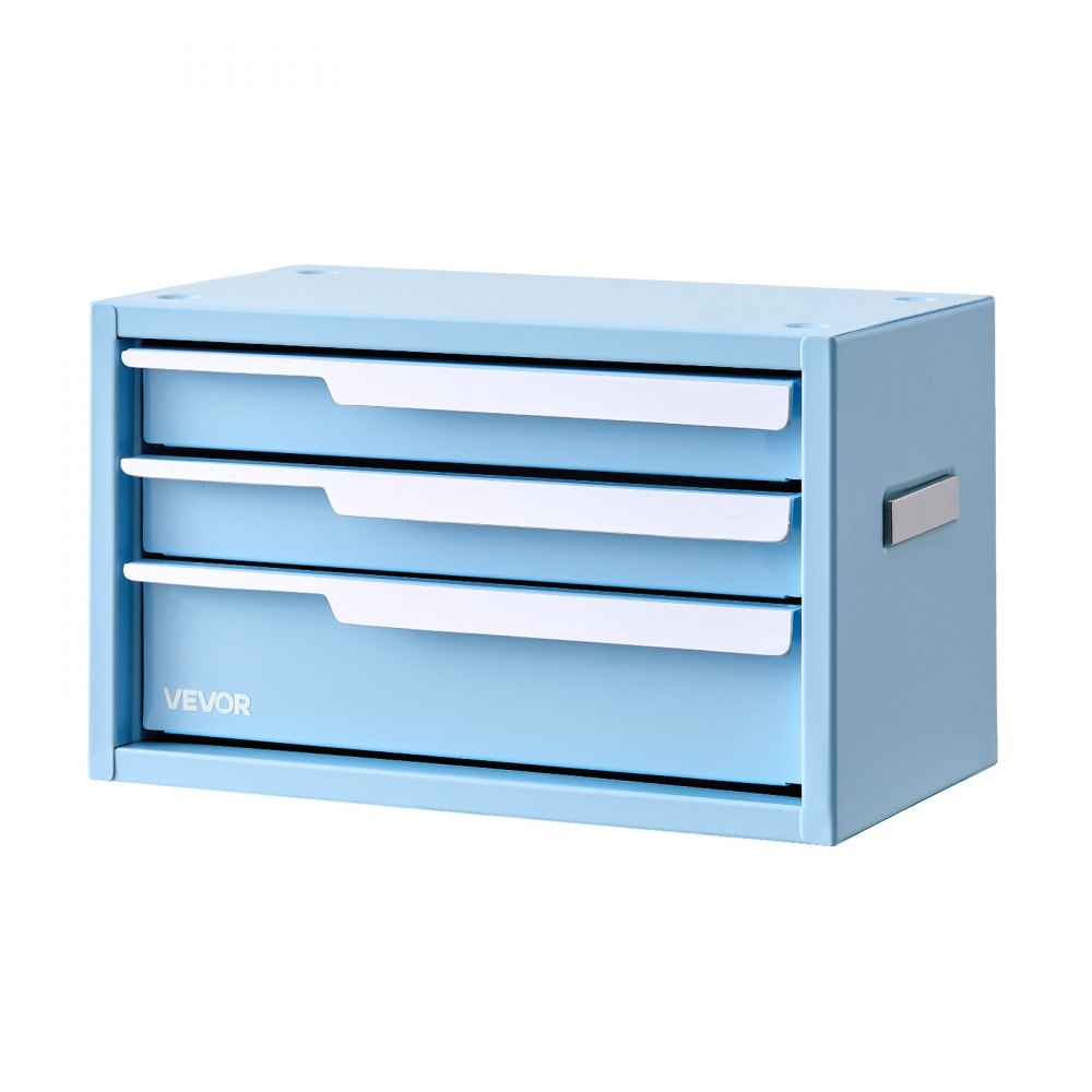 VEVOR Steel Tool Box with 3 Drawers Portable Metal Toolbox Heavy Duty Blue, for Garage Workshop Repair Shop Workbench, Magnetic Design, Tool Chest Cabinet Storage Organizer, with Protective Liners