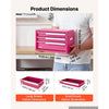 VEVOR Steel Tool Box with 3 Drawers Portable Metal Toolbox Heavy Duty Pink, for Garage Workshop Repair Shop Workbench, Magnetic Design, Tool Chest Cabinet Storage Organizer, with Protective Liners