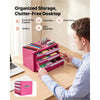 VEVOR Steel Tool Box with 3 Drawers Portable Metal Toolbox Heavy Duty Pink, for Garage Workshop Repair Shop Workbench, Magnetic Design, Tool Chest Cabinet Storage Organizer, with Protective Liners