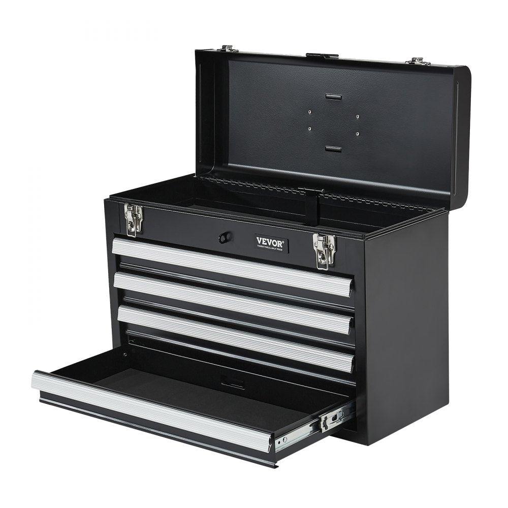 VEVOR Metal Tool Box, 20.5-inch, Portable Metal Tool Box with 4 Drawers, Small Tool Chest with EVA Liners, Ball Bearing Slide Drawers Locking & Powder Coated Finish, Multi-Function Tool Organizer