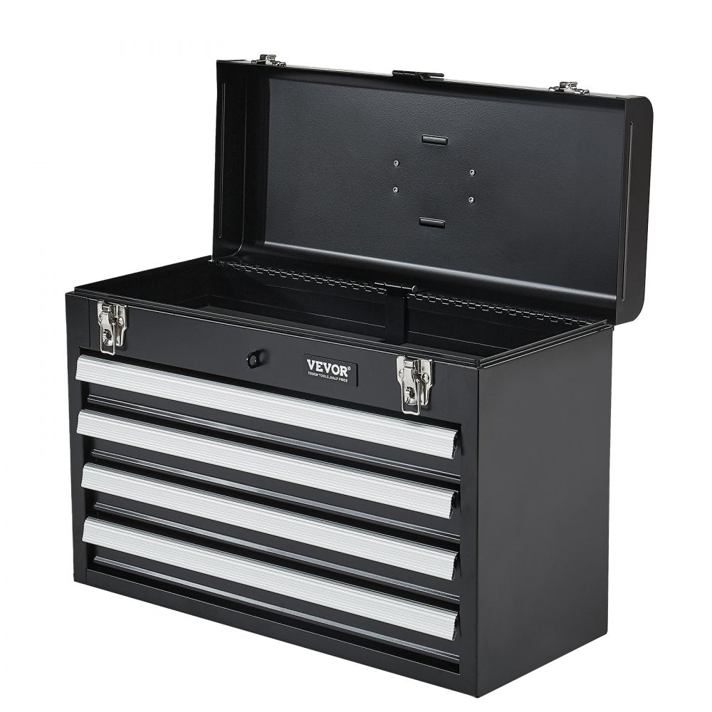 VEVOR Metal Tool Box, 20.5-inch, Portable Metal Tool Box with 4 Drawers, Small Tool Chest with EVA Liners, Ball Bearing Slide Drawers Locking & Powder Coated Finish, Multi-Function Tool Organizer