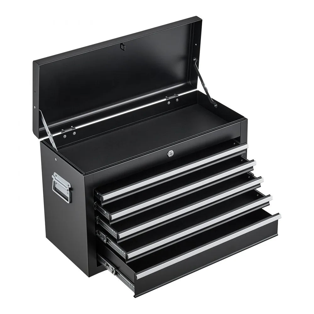 VEVOR Steel Tool Box 24" with 5 Drawers Portable Lockable Metal Toolbox, for Garage Workshop Repair Shop, Ball Bearing Drawer Slides, Auto-Locking Tool Storage Cabinet Organizer, with Handle, Black