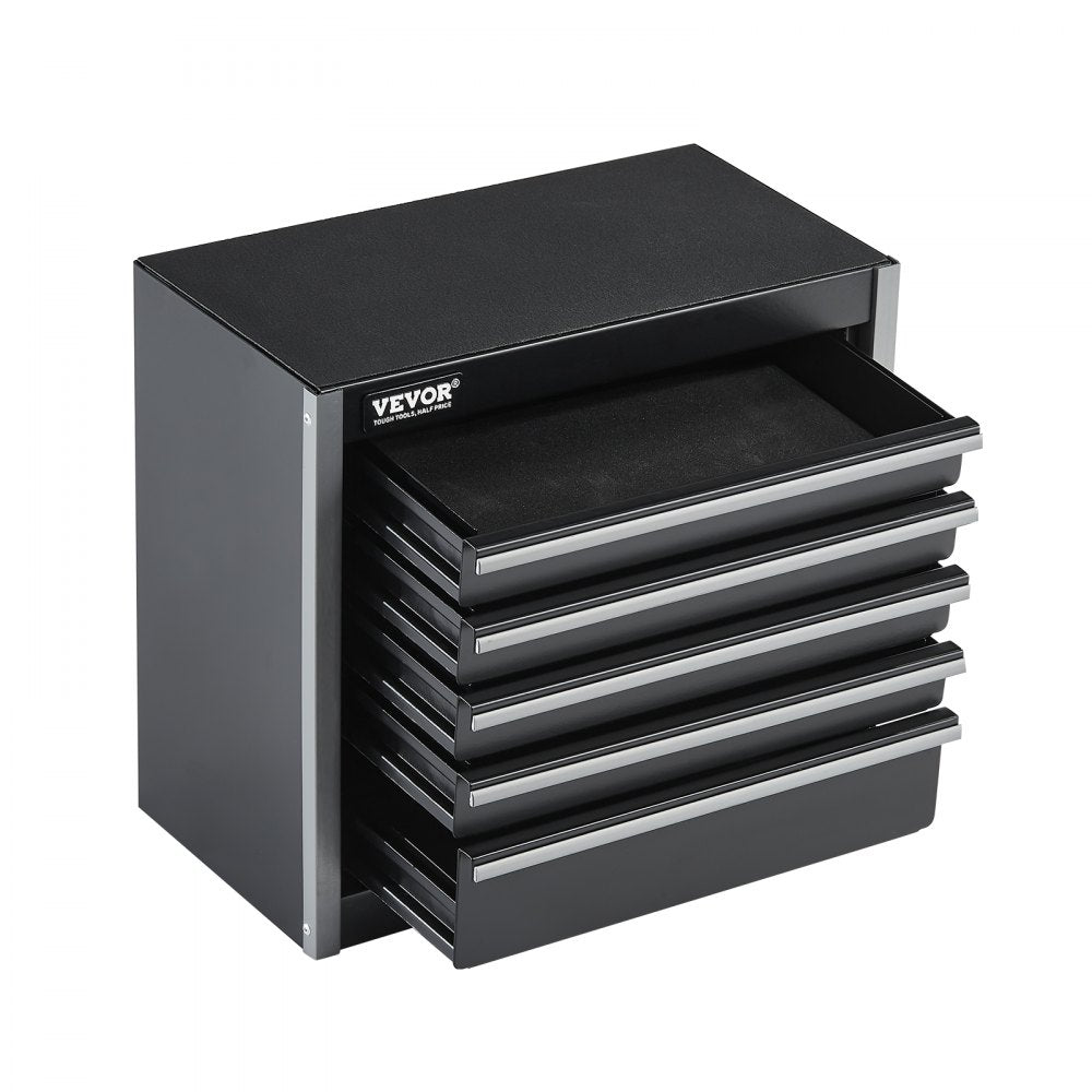 VEVOR Metal Tool Box, 8.6-inch, Portable Metal Tool Box with 5 Drawers, Small Tool Chest with EVA Liners and PP Feet Pads, Heavy-Duty Steel With Ball Bearing Opening and Powder Coated Finish, Black
