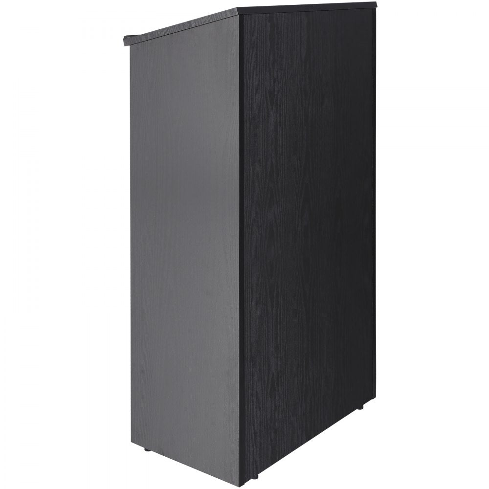VEVOR Podium Stand, 47 in Hostess Stand with 4 Rolling Wheels, Wood Podium with Storage Shelves, and Slant Desktop, Lecterns & Podiums for Church, Office, School, Home, Black