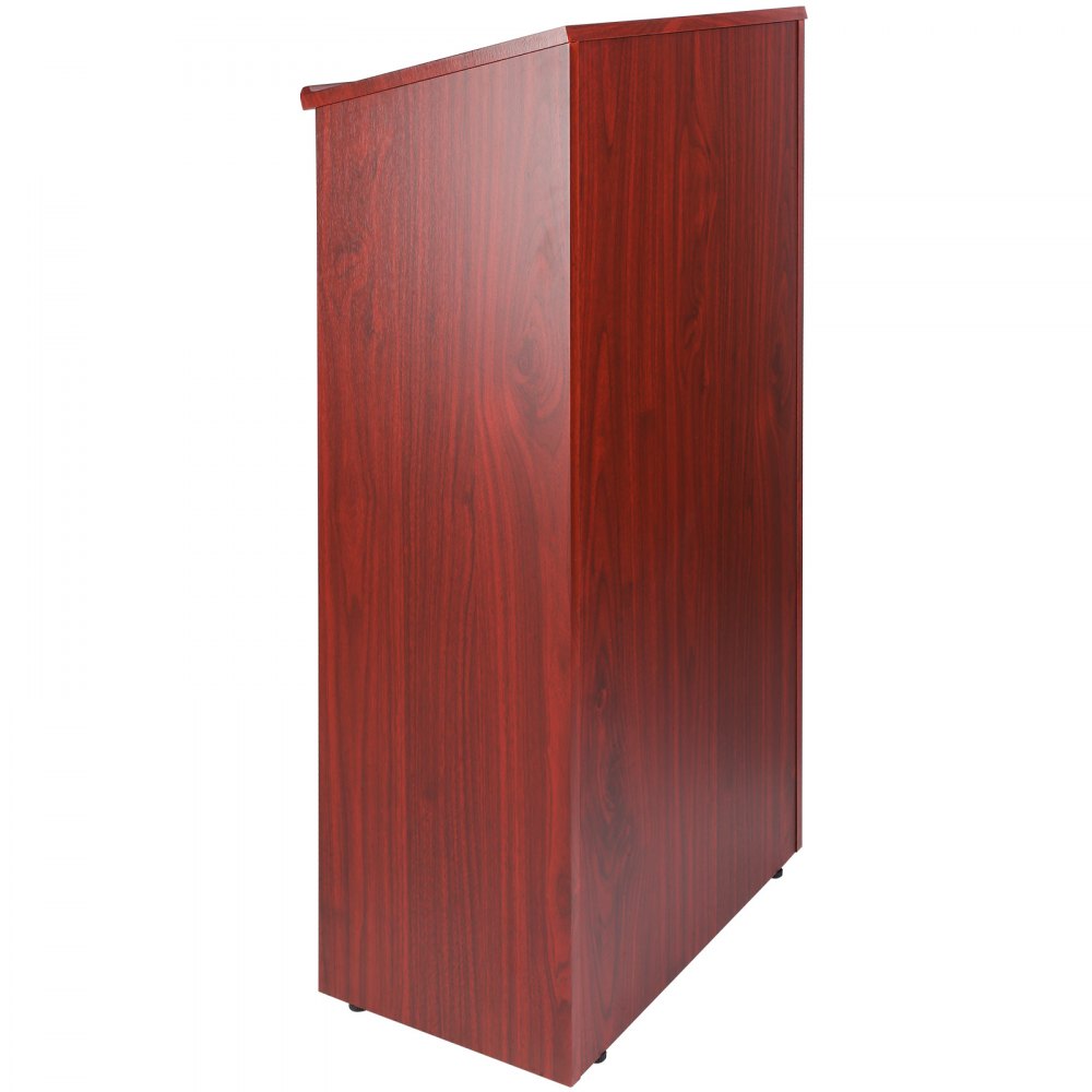 VEVOR Podium Stand, 47 inch Hostess Stand with 4 Rolling Wheels, Wood Podium with Storage Shelves and Slant Desktop, Lecterns & Podiums for Home, Office, School, Church, Brown