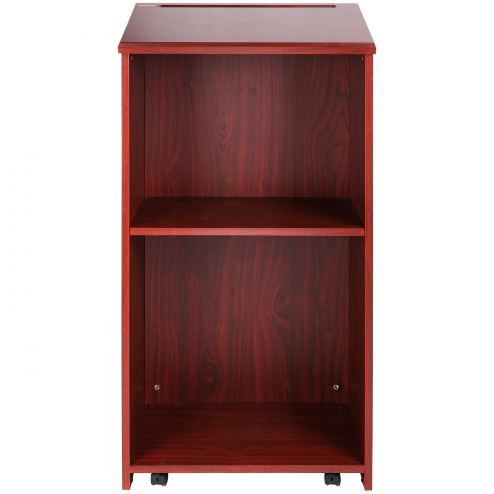 VEVOR Podium Stand, 47 inch Hostess Stand with 4 Rolling Wheels, Wood Podium with Storage Shelves and Slant Desktop, Lecterns & Podiums for Home, Office, School, Church, Brown