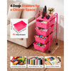 VEVOR Rolling Cart with Drawers, 4 Drawer Storage Organizer, Mobile Utility Cart with Steel Frame, Universal Casters & 2 Brakes, for Office, Classroom, Craft Tools, Garage, Cleaning Supplies, Rose Red