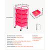 VEVOR Rolling Cart with Drawers, 4 Drawer Storage Organizer, Mobile Utility Cart with Steel Frame, Universal Casters & 2 Brakes, for Office, Classroom, Craft Tools, Garage, Cleaning Supplies, Rose Red