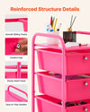 VEVOR Rolling Cart with Drawers, 4 Drawer Storage Organizer, Mobile Utility Cart with Steel Frame, Universal Casters & 2 Brakes, for Office, Classroom, Craft Tools, Garage, Cleaning Supplies, Rose Red