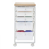VEVOR Rolling Cart with Drawers, 5 Drawer Storage Organizer, Mobile Utility Cart with Wood Top, Steel Frame, Universal Casters & 2 Brakes, for Office, Classroom, Craft Supplies, Bedroom, Makeup, White