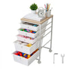 VEVOR Rolling Cart with Drawers, 5 Drawer Storage Organizer, Mobile Utility Cart with Wood Top, Steel Frame, Universal Casters & 2 Brakes, for Office, Classroom, Craft Supplies, Bedroom, Makeup, White